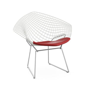 Bertoia Two-Tone Diamond Chair Side/Dining Knoll White top - Polished Chrome base Vinyl - Red 