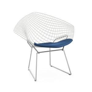 Bertoia Two-Tone Diamond Chair Side/Dining Knoll White top - Polished Chrome base Vinyl - Blueberry 