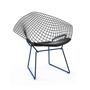 Bertoia Two-Tone Diamond Chair Side/Dining Knoll Black top - Blue base Vinyl - Black 