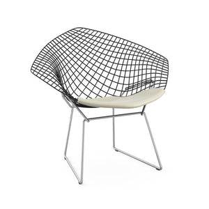 Bertoia Two-Tone Diamond Chair Side/Dining Knoll Black top - Polished Chrome base Vinyl - White 