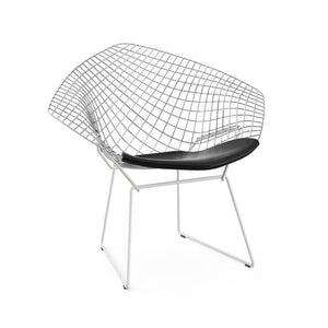 Bertoia Two-Tone Diamond Chair Side/Dining Knoll Polished Chrome top - White base Vinyl - Black 