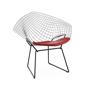 Bertoia Two-Tone Diamond Chair Side/Dining Knoll Polished Chrome top - Black base Vinyl - Red 