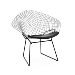 Bertoia Two-Tone Diamond Chair Side/Dining Knoll Polished Chrome top - Black base Vinyl - Black 