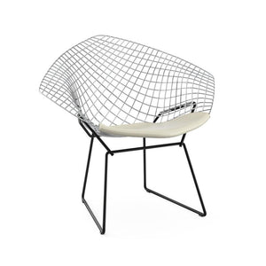 Bertoia Two-Tone Diamond Chair Side/Dining Knoll Polished Chrome top - Black base Vinyl - White 