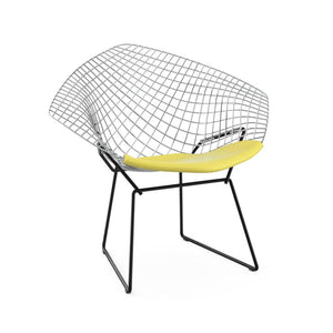 Bertoia Two-Tone Diamond Chair Side/Dining Knoll Polished Chrome top - Black base Vinyl - Sunflower 
