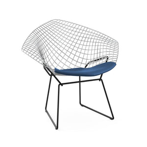 Bertoia Two-Tone Diamond Chair Side/Dining Knoll Polished Chrome top - Black base Vinyl - Blueberry 
