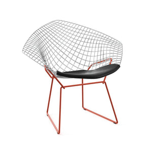 Bertoia Two-Tone Diamond Chair Side/Dining Knoll Polished Chrome top - Red base Vinyl - Black 