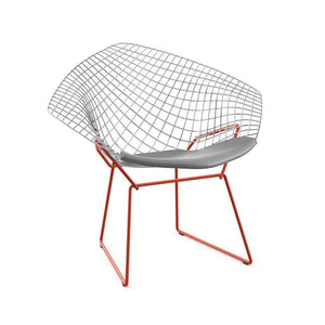 Bertoia Two-Tone Diamond Chair Side/Dining Knoll Polished Chrome top - Red base Vinyl - Fog 