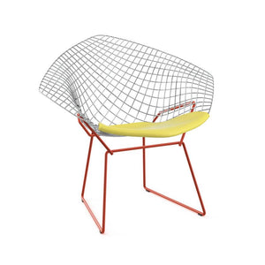 Bertoia Two-Tone Diamond Chair Side/Dining Knoll Polished Chrome top - Red base Vinyl - Sunflower 