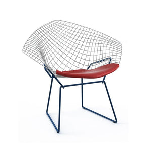 Bertoia Two-Tone Diamond Chair Side/Dining Knoll Polished Chrome top - Blue base Vinyl - Red 