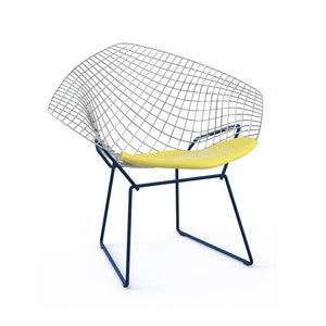 Bertoia Two-Tone Diamond Chair Side/Dining Knoll Polished Chrome top - Blue base Vinyl - Sunflower 