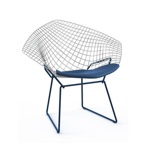 Bertoia Two-Tone Diamond Chair Side/Dining Knoll Polished Chrome top - Blue base Vinyl - Blueberry 