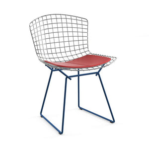Bertoia Two-Tone Side Chair Side/Dining Knoll Polished Chrome top - Blue base Vinyl - Red 