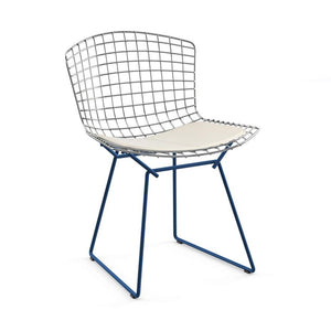 Bertoia Two-Tone Side Chair Side/Dining Knoll Polished Chrome top - Blue base Vinyl - White 