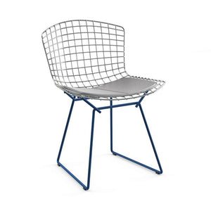 Bertoia Two-Tone Side Chair Side/Dining Knoll Polished Chrome top - Blue base Vinyl - Fog 