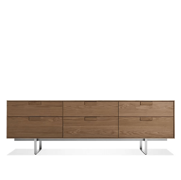 Series 11 6 Drawer Console storage BluDot Walnut Stainless Steel 