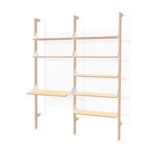 Branch-2 Shelving Unit w/ Desk Shelves Gus Modern Blonde Uprights / White Brackets / Blonde Ash Shelves 