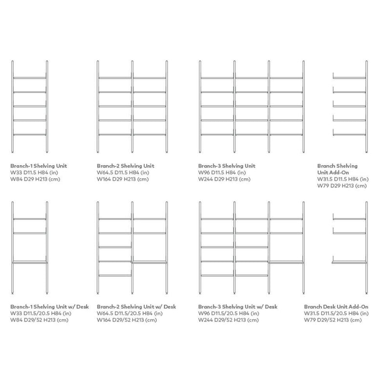 Branch-3 Shelving Unit w/ Desk Shelves Gus Modern 