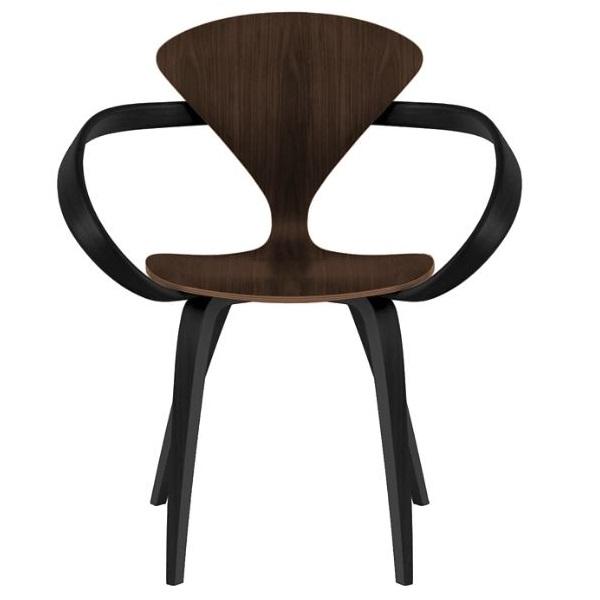 Cherner Chair Armchair Side/Dining Cherner Chair Classic Walnut Seat, Ebony Lacquer Arms &amp; Legs 