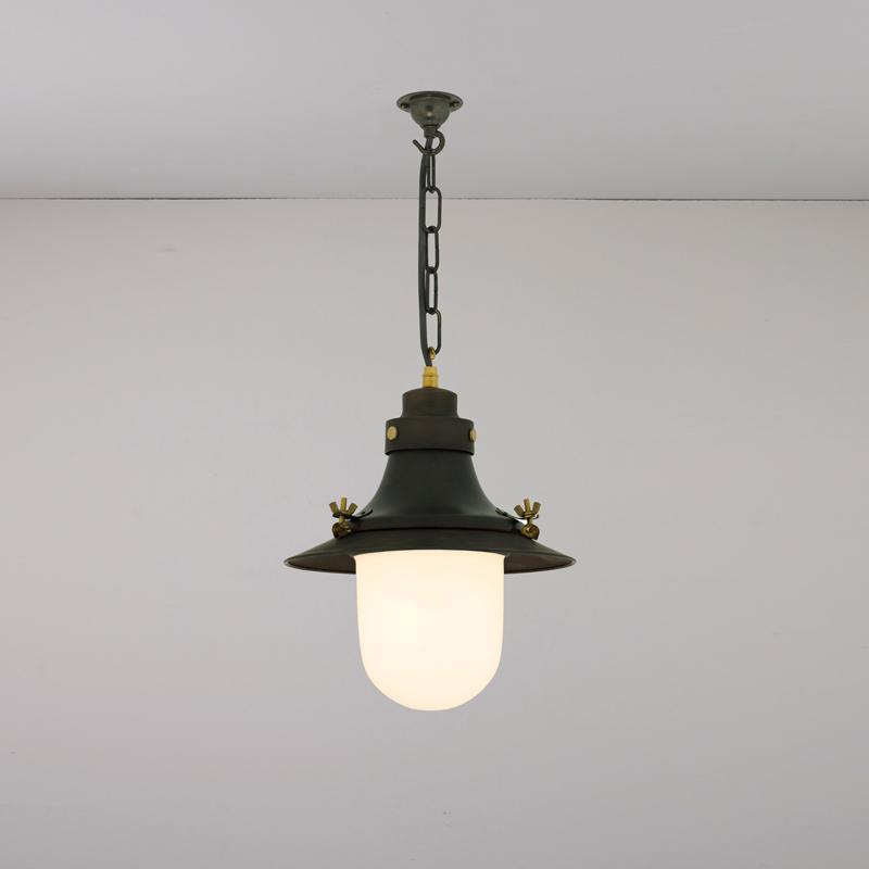 Ship’s Small Decklight Pendant Light Pendant Lights Original BTC Weathered Copper | Opal Glass 