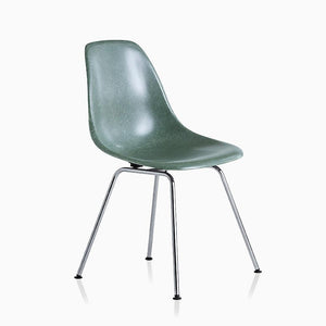 Eames Molded Fiberglass Side Chair 4-Leg Base Side/Dining herman miller Trivalent Chrome Base Frame Finish Dark Seafoam Seat and back Standard Glide