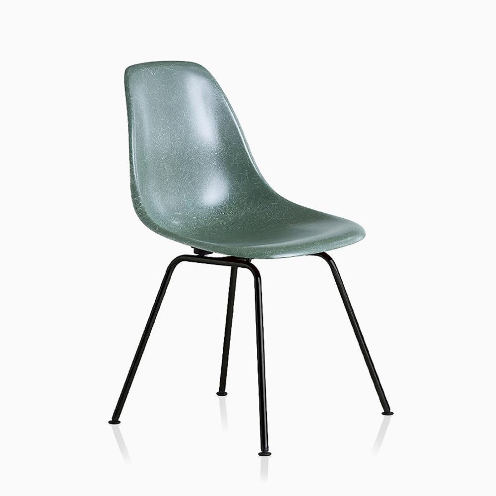 Eames Molded Fiberglass Side Chair 4-Leg Base Side/Dining herman miller White Base Frame Finish Dark Seafoam Seat and back Standard Glide with Felt Bottom