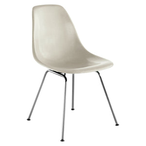 Eames Molded Fiberglass Side Chair 4-Leg Base Side/Dining herman miller Trivalent Chrome Base Frame Finish Parchment Seat and Back Standard Glide