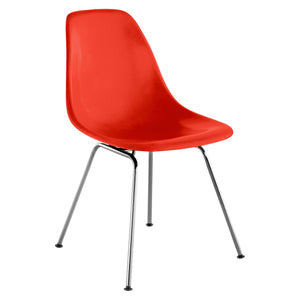 Eames Molded Fiberglass Side Chair 4-Leg Base Side/Dining herman miller Trivalent Chrome Base Frame Finish Red Orange Seat and Back Standard Glide