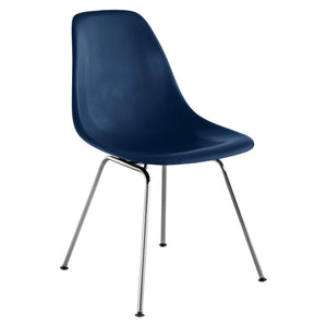Eames Molded Fiberglass Side Chair 4-Leg Base Side/Dining herman miller Trivalent Chrome Base Frame Finish Navy Blue Seat and Back Standard Glide
