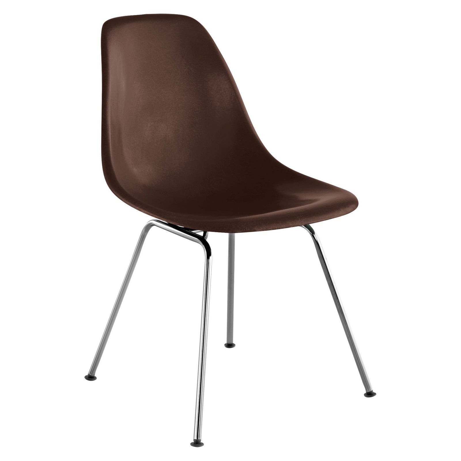 Eames Molded Fiberglass Side Chair 4-Leg Base Side/Dining herman miller Trivalent Chrome Base Frame Finish Seal Brown Seat and Back Standard Glide with Felt Bottom