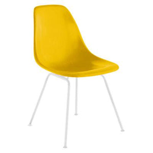 Eames Molded Fiberglass Side Chair 4-Leg Base Side/Dining herman miller White Base Frame Finish Lemon Yellow Beat and Back Standard Glide