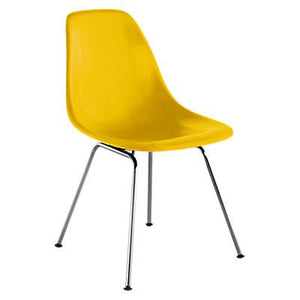 Eames Molded Fiberglass Side Chair 4-Leg Base Side/Dining herman miller Trivalent Chrome Base Frame Finish Lemon Yellow Beat and Back Standard Glide