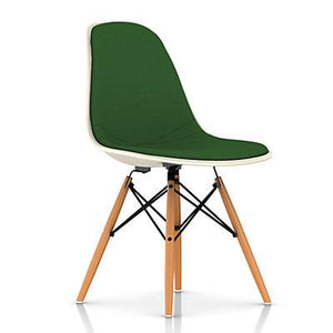 Eames Molded Fiberglass Upholstered Side Chair with Wood Dowel Base Side/Dining herman miller 