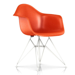 Eames Molded Fiberglass Wire Base Armchair Side/Dining herman miller White Base Frame Finish Red Orange Seat and Back Standard Glide
