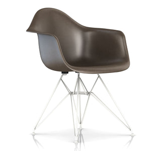 Eames Molded Fiberglass Wire Base Armchair Side/Dining herman miller White Base Frame Finish Seal Brown Seat and Back Standard Glide