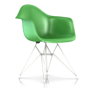 Eames Molded Fiberglass Wire Base Armchair Side/Dining herman miller White Base Frame Finish Green Seat and Back Standard Glide