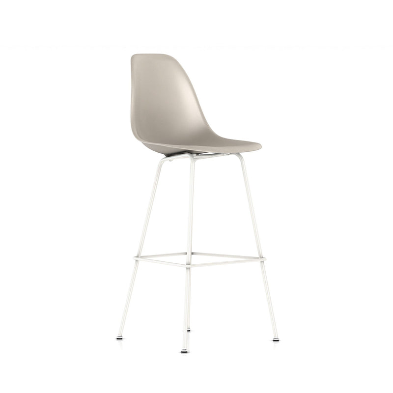 Eames Molded Plastic Bar Stool bar seating herman miller White Base Frame Finish Stone Standard Glide With Felt Bottom + $20.00
