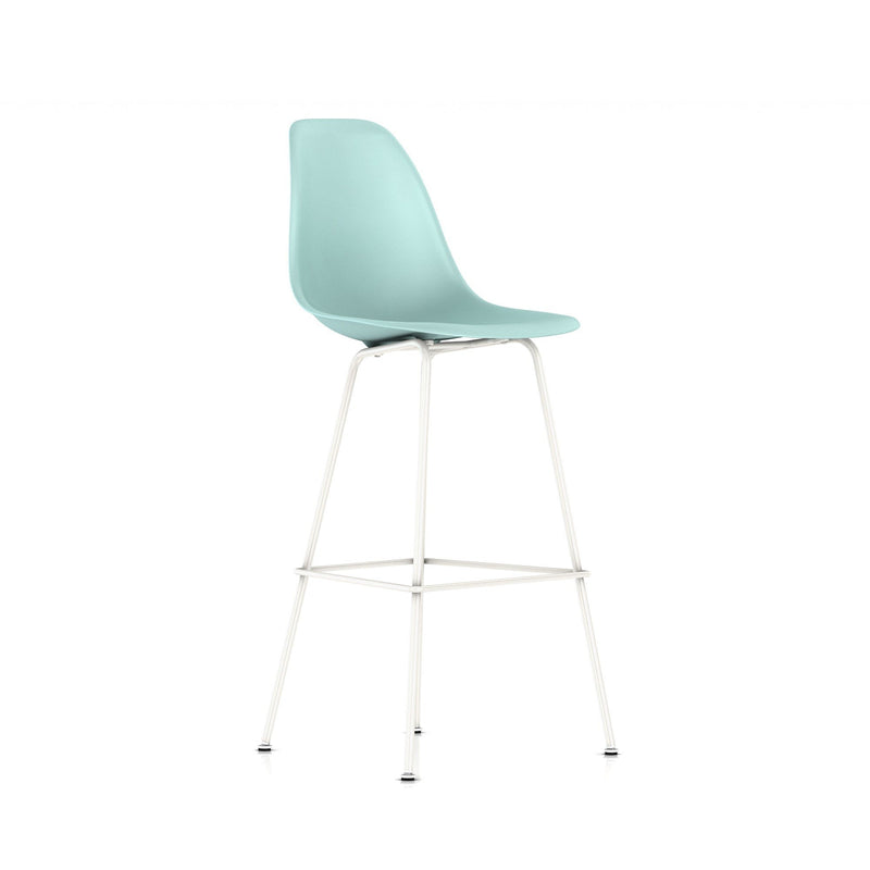 Eames Molded Plastic Bar Stool bar seating herman miller White Base Frame Finish Aquasky Standard Glide With Felt Bottom + $20.00