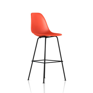 Eames Molded Plastic Bar Stool bar seating herman miller Black Base Frame Finish Red Orange Standard Glide