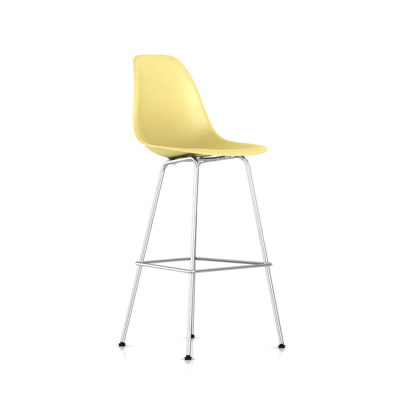 Eames Molded Plastic Bar Stool bar seating herman miller Trivalent Chrome Frame Finish + $40.00 Pale Yellow Standard Glide With Felt Bottom + $20.00