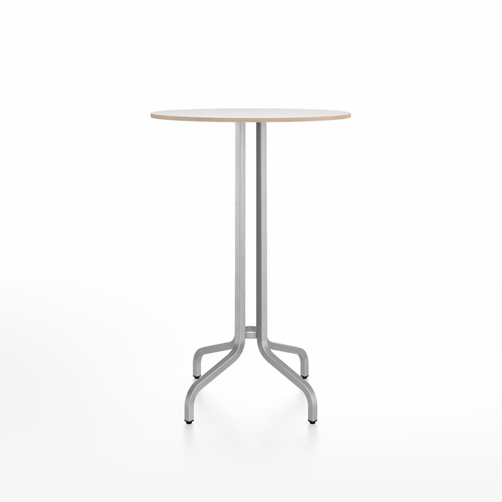 Emeco 1 Inch Bar Table - Round Top Coffee table Emeco Table Top 30&quot; Brushed Aluminum White Laminate Plywood