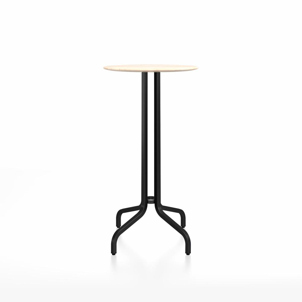 Emeco 1 Inch Bar Table - Round Top Coffee table Emeco Table Top 24" Black Powder Coated Aluminum Accoya Wood