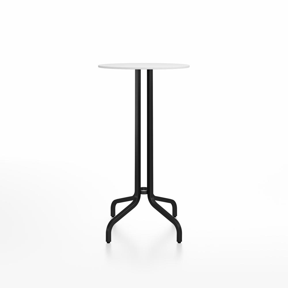 Emeco 1 Inch Bar Table - Round Top Coffee table Emeco Table Top 24&quot; Black Powder Coated Aluminum White HPL