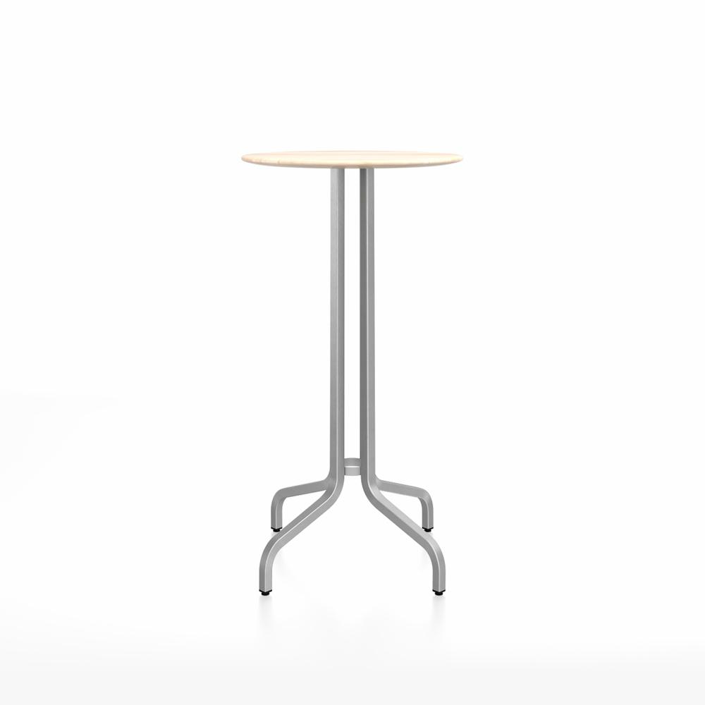 Emeco 1 Inch Bar Table - Round Top Coffee table Emeco Table Top 24&quot; Brushed Aluminum Accoya Wood