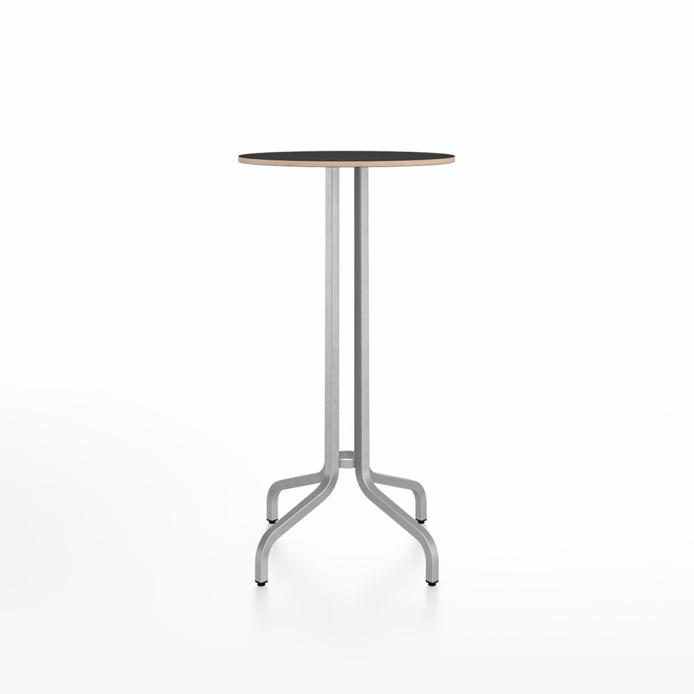 Emeco 1 Inch Bar Table - Round Top Coffee table Emeco Table Top 24&quot; Brushed Aluminum Black Laminate Plywood