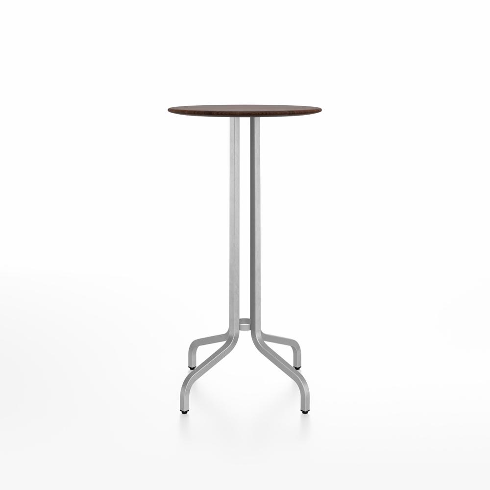 Emeco 1 Inch Bar Table - Round Top Coffee table Emeco Table Top 24&quot; Brushed Aluminum Walnut Wood