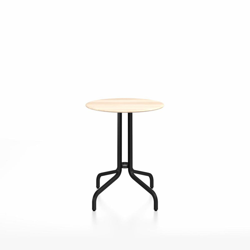 Emeco 1 Inch Cafe Table - Round Top Coffee table Emeco Table Top 24" Black Powder Coated Aluminum Accoya Wood