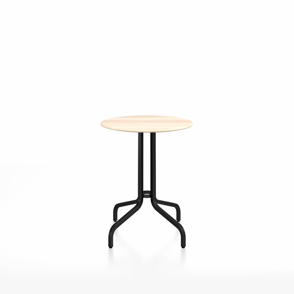 Emeco 1 Inch Cafe Table - Round Top Coffee table Emeco Table Top 24" Black Powder Coated Aluminum Accoya Wood