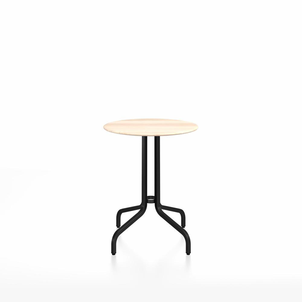 Emeco 1 Inch Cafe Table - Round Top Coffee table Emeco Table Top 24" Black Powder Coated Aluminum Accoya Wood