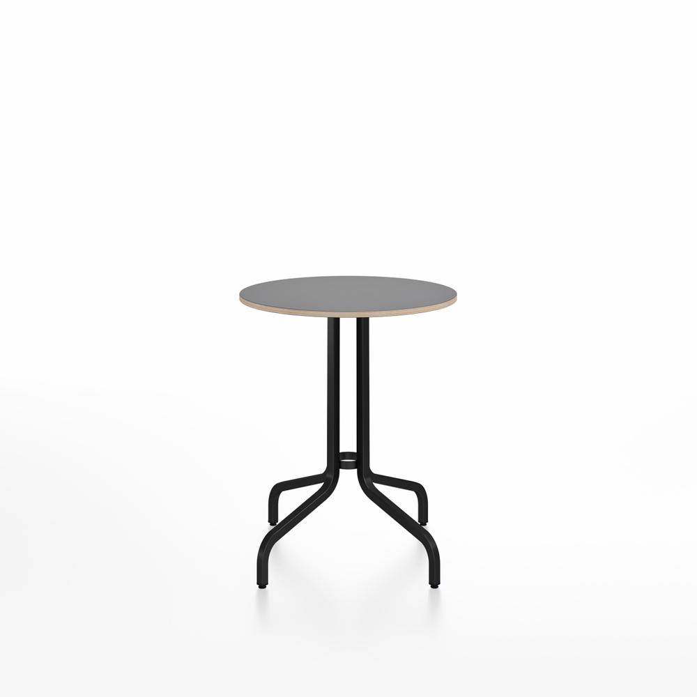 Emeco 1 Inch Cafe Table - Round Top Coffee table Emeco Table Top 24&quot; Black Powder Coated Aluminum Gray Laminate Plywood